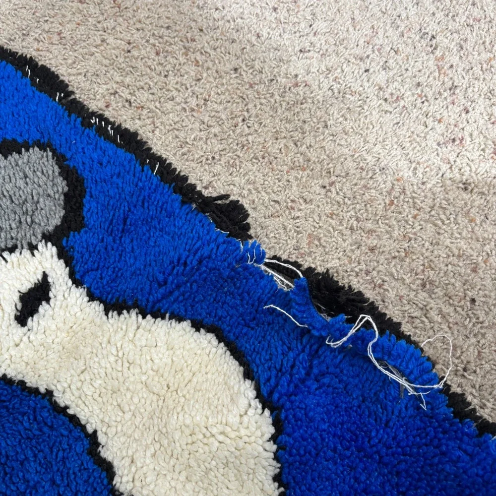 Vintage Snoopy Curse You Red Baron‎ Latch Hook Rug Wall Hanging Blue Peanuts SEE